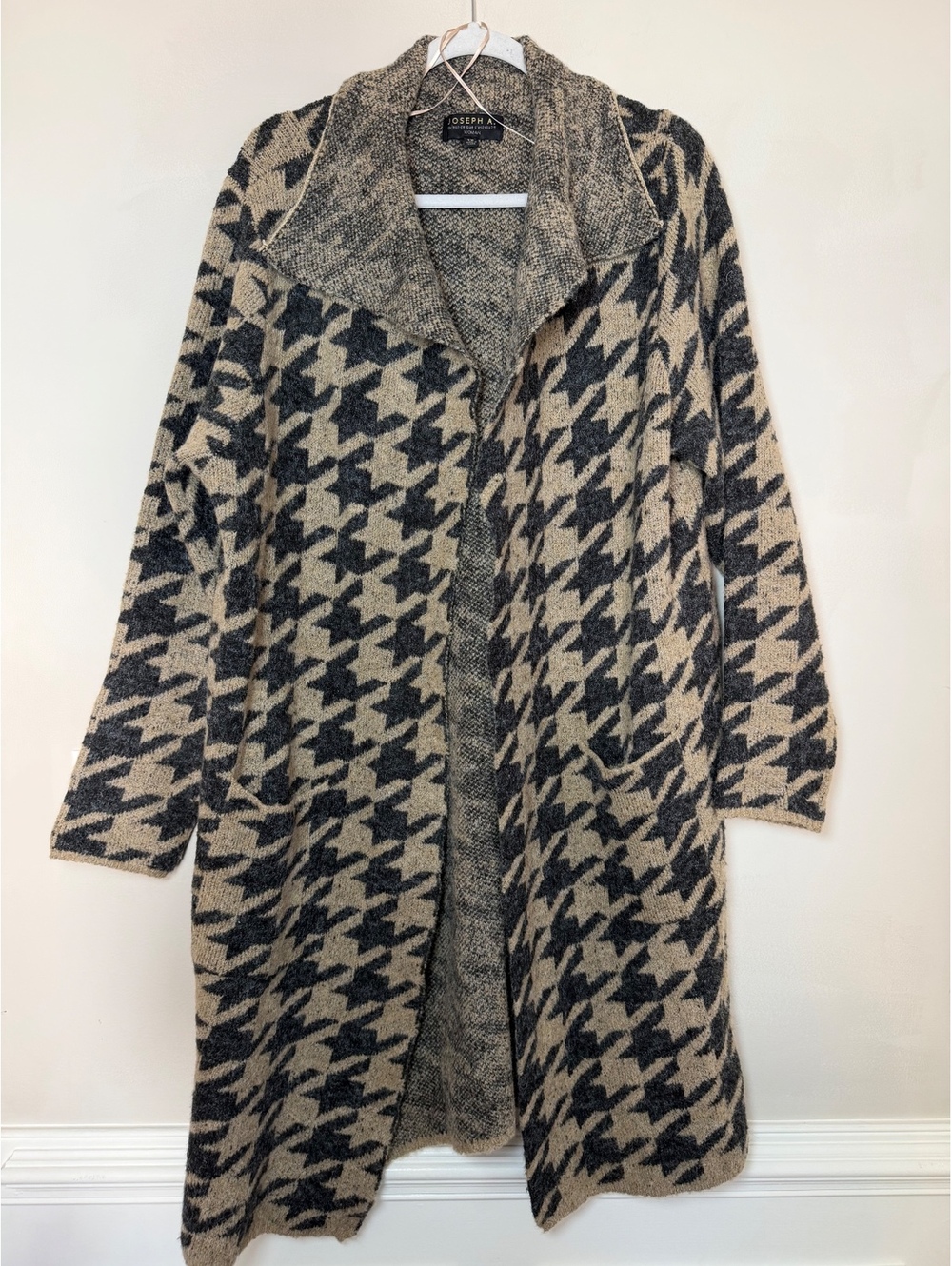 Joseph A. Women's 1X Houndstooth Open Front Long Cardigan Sweater Coat